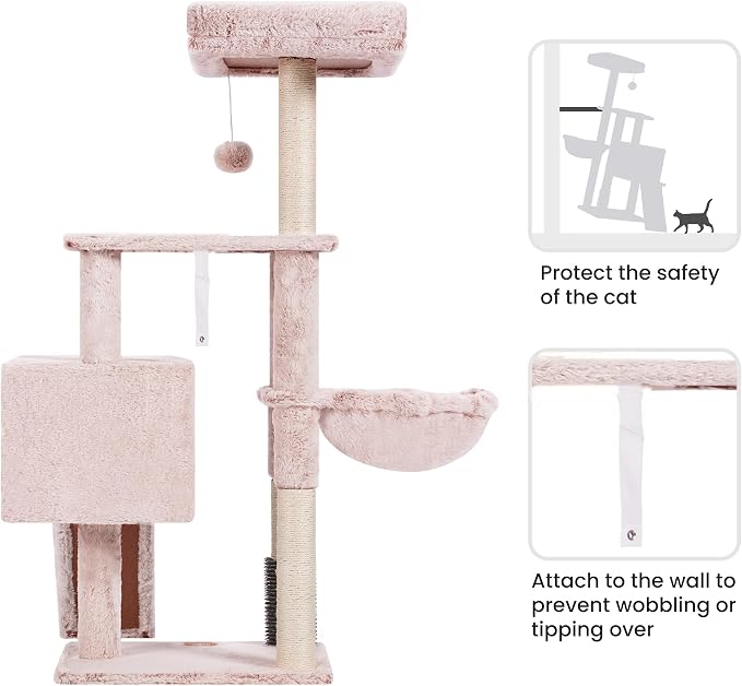 Heybly Cat Tree with Cat Self Groomer Brush, Cat Tower Condo - Image 4