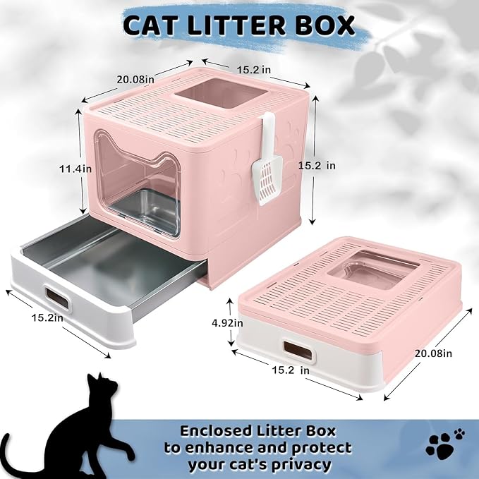 Enclosed Cat Litter Box with Lid Top Exit Covered Metal Stainless Steel Litter - Image 3