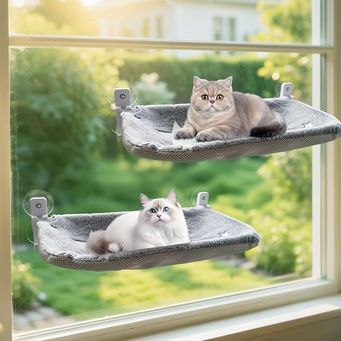 Homegroove 2 Pack Cat Window Perch, 24 x 12 Inch Foldable Cat Hammock by homegroove