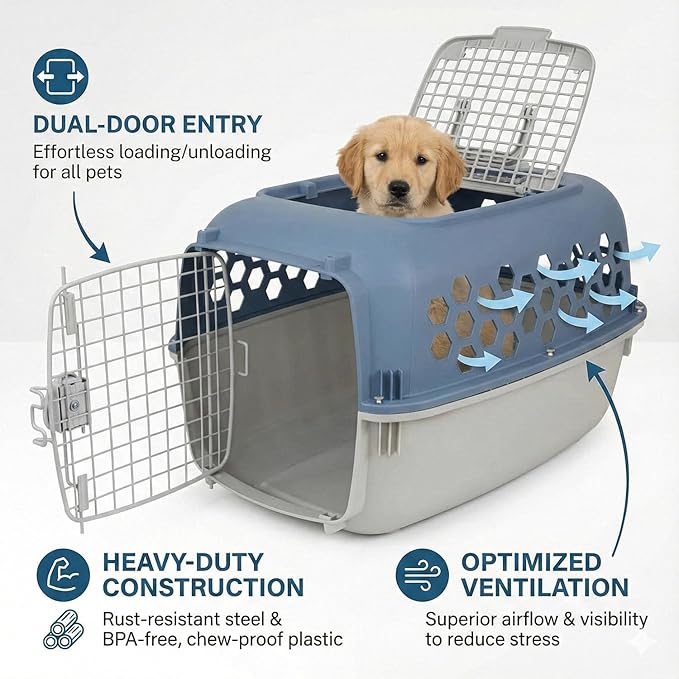 Portable Double Door Plastic Pet Carrier - Image 3