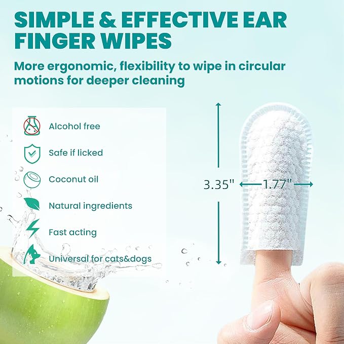 Wider Ear Cleaner Finger Wipes 60 Counts, Dog Ear Cleaner, Grooming Kit Care - Image 5