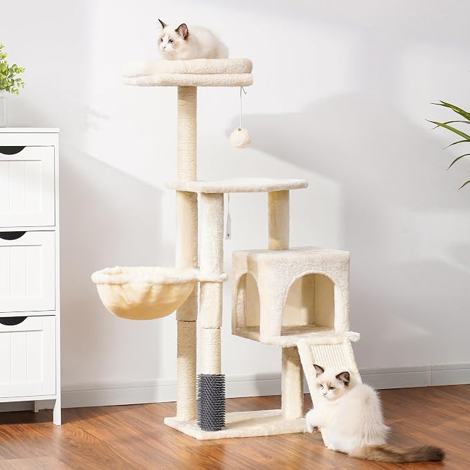 Heybly Cat Tree with Cat Self Groomer Brush, Cat Tower Condo - Image 8