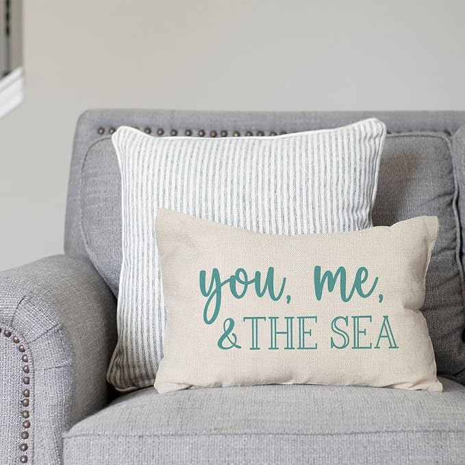 PANDICORN Summer Beach Throw Pillow Covers 12x20 Inch Blue Words You Me and The - Image 6