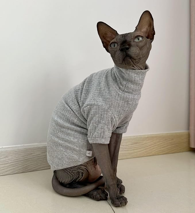 Sphynx Hairless Cats Shirt Cotton Cat Turtleneck Sweater Pullover Kitten - Image 6