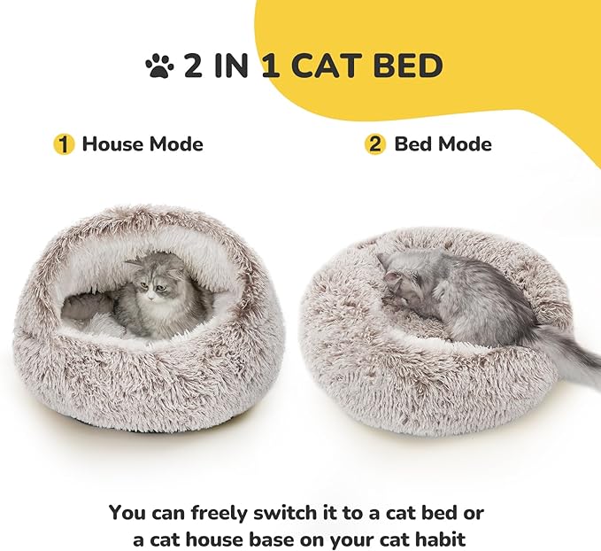 CATISM Plush Hooded Cat Bed, Calming Nest, Self-Warming Cave, Cozy Pod - Image 3