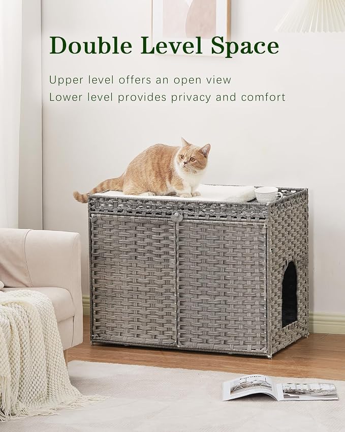 Cat Litter Box Enclosure Furniture, Handwoven Rattan Hidden Litter Box - Image 2