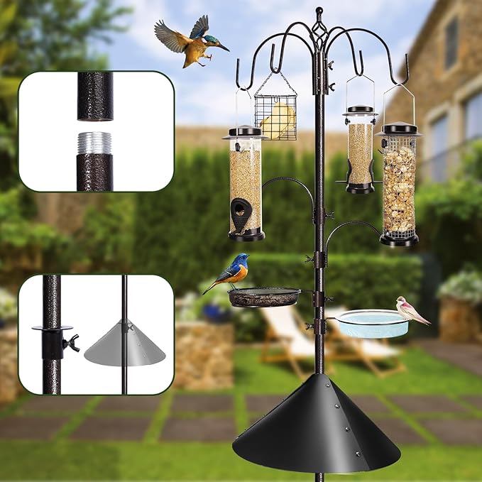 6-Hook Bird Feeding Station Kit Wild Bird Feeder Stand Pole, Mesh Tray and - Image 4