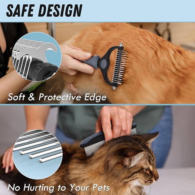 Pet Grooming Brush and Metal Comb Combo, Cat Brush Dog Brush - Image 4