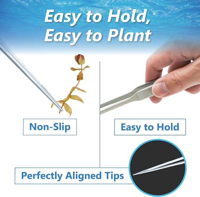 3-Piece Aquascaping Tools Set – 25cm / 9.8in Straight & Curved Long Tweezers - Image 5
