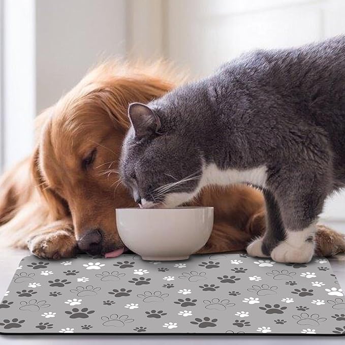 Dog Food Mat, Absorbent Water Bowl Mats Cat Pet Feeding Placemats Light Gray 17 - Image 7