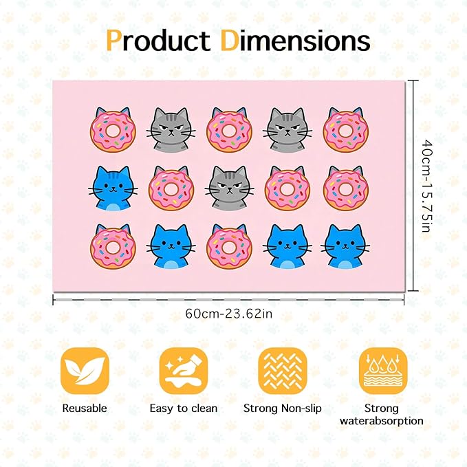 Cat Feeding Mat 24x16 inch Donut Cat Print Pet Bowl Placemat Non Slip Floor Mat - Image 6