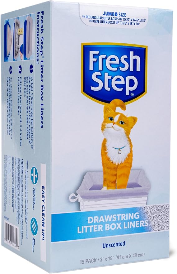 Fresh Step Jumbo Drawstring Cat Litter Box Liners, Unscented Heavy Duty Kitty - Image 3