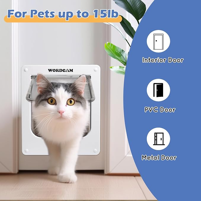 Wordcam Medium Cat Door Flap, 4 Way Locking Cat Door - Image 4