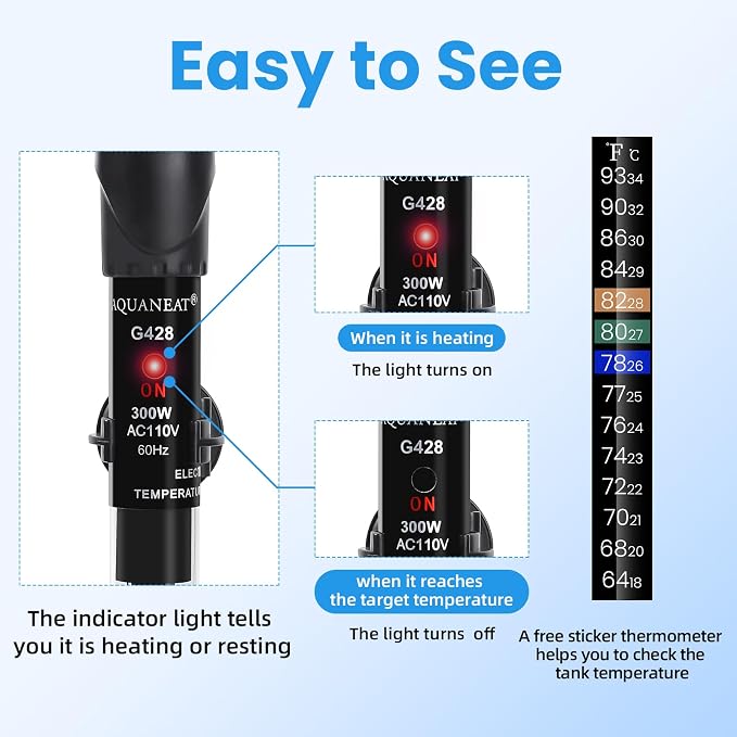 AQUANEAT Aquarium Heater, 300W Fish Tank Heater, Adjustable Submersible Water - Image 7