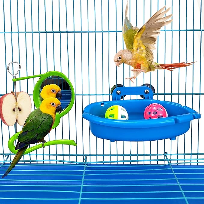Bird Bath for Cage with 3 Balls Bird Tub Bowl Basin Hanging Birdbath Toy Pet - Image 4