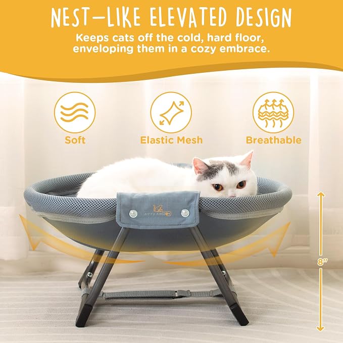KITTY KINGDOM Elevated Cat Hammock Bed, Foldable No-Assembly Cat Bed - Image 2