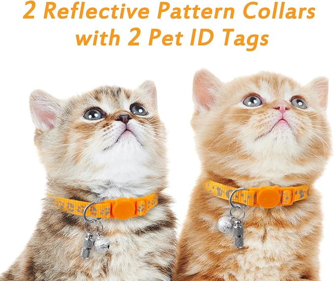 LLHK 2 Pack Breakaway Cat Collars & 2 Pcs Name Tags, Reflective Safety Kitten - Image 6