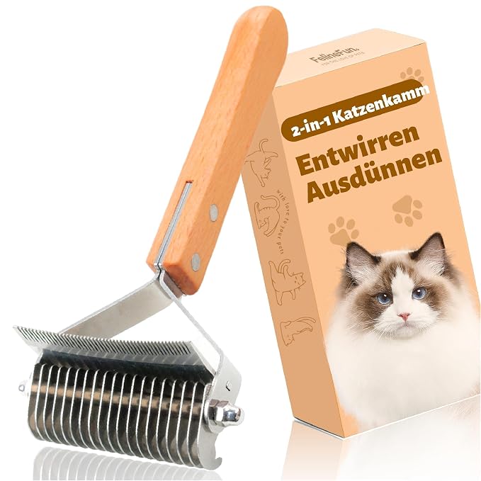 FelineFun Cat Brush for Dematting & Deshedding, 2 in 1 Undercoat Rake, by FelineFun
