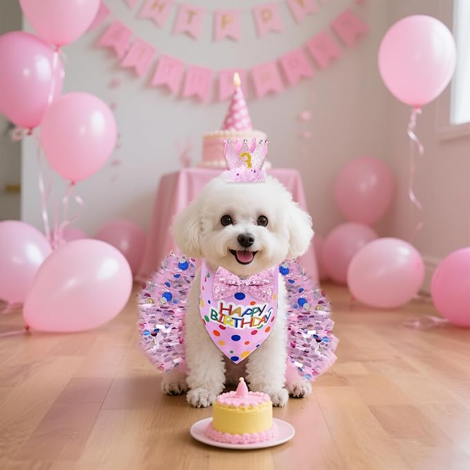 hoyuwak Dog Birthday Party Supplies Girl Dog Birthday Bandana Tutu Set Cute Hat - Image 6