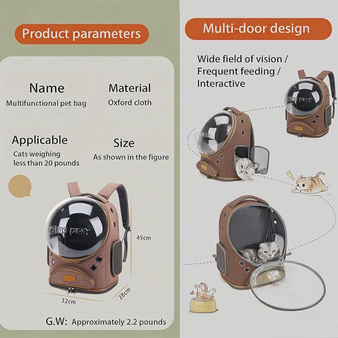 Cat Backpack Carrier, Breathable Cat Carrier Large Space Bubble Pet Backpack - Image 2