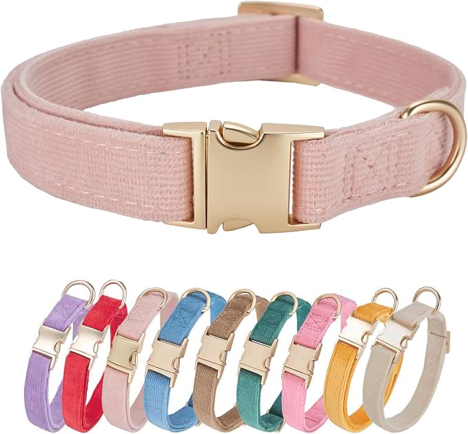 Soft Cotton Dog Collar with Metal Buckle Adjustable Heavy Duty Comfy Corduroy by YUDOTE