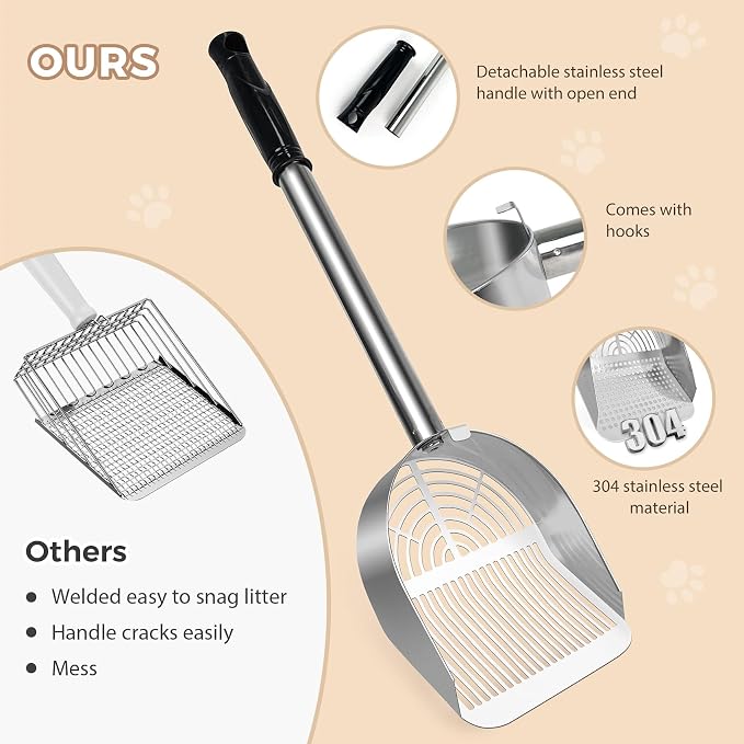 Cat Litter Scoop Deep Shovel, Detachable Long Handle Litter Scooper, Metal Cat - Image 3
