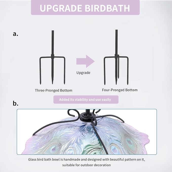 MUMTOP Glass Bird Bath, Garden Outdoor Birdbaths Birdfeeder - Image 6