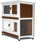 2-Story Solid Wood Rabbit Hutch with Removable Trays, Walnut - GlobalHabitat Supply