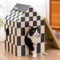 Cardboard Cat House with Scratch Pad & Catnip, Cat Play Scratching House by Conlun