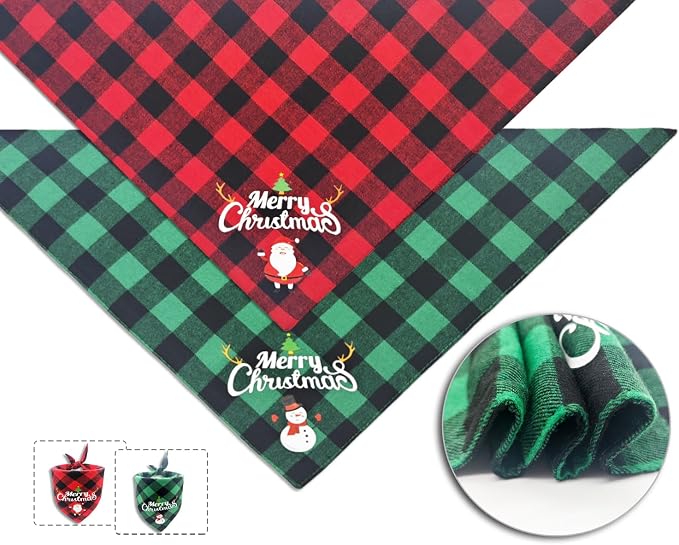Christmas Dog Bandanas Classic Plaid Triangle Holiday Scarf - Image 3
