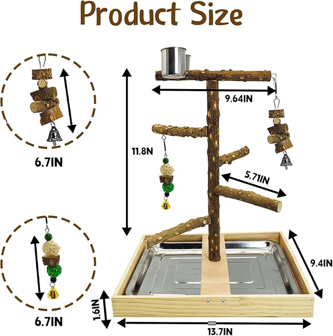 Tfwadmx Bird Perch Natural Wood Stand Toy Parrot Play Stand Platform Bird Cage - Image 3