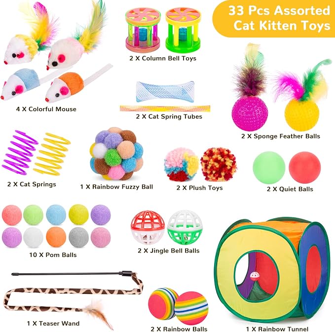Retro Shaw 33Pcs Cat Toys for Indoor Cats Kitten, Collapsible Play Tunnel - Image 2