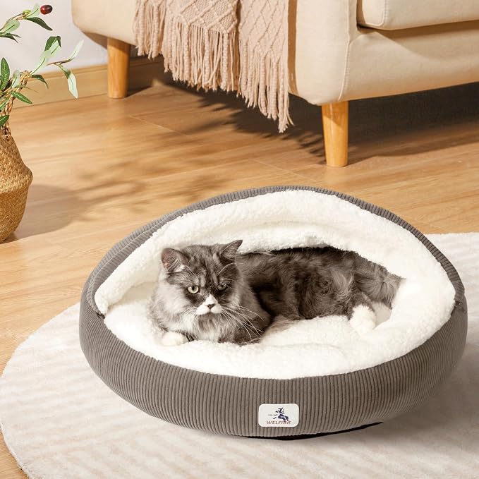 Covered Cat Bed Cave for Small Cats Dogs Washable Hooded Self Warming Cat Bed - Image 7