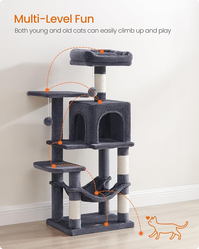 Feandrea Cat Tree, 44.1-Inch Cat Tower, Plush Multi-Level Condo - Image 3