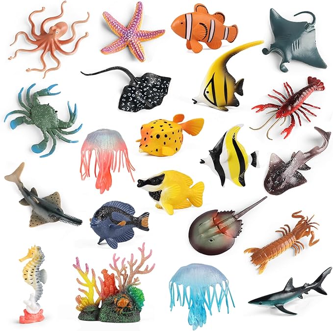 Sea Animals Toys Figures 21Pcs, Plastic Marine Creature Shark Fish Starfish by kukifun