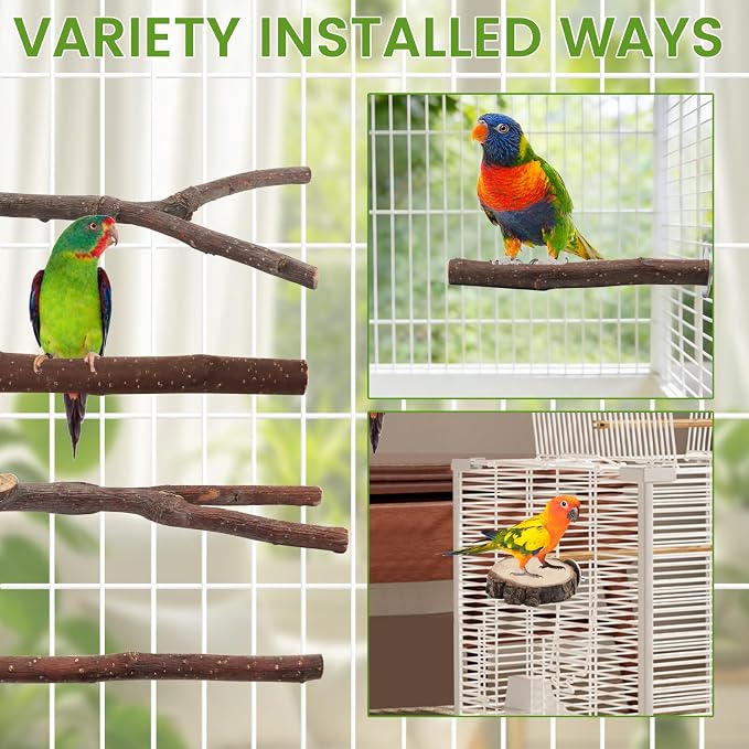 BILLIOTEAM 9PCS Apple Wood Bird Perches, Natural Parrot Stand & Chewing Toy - Image 6