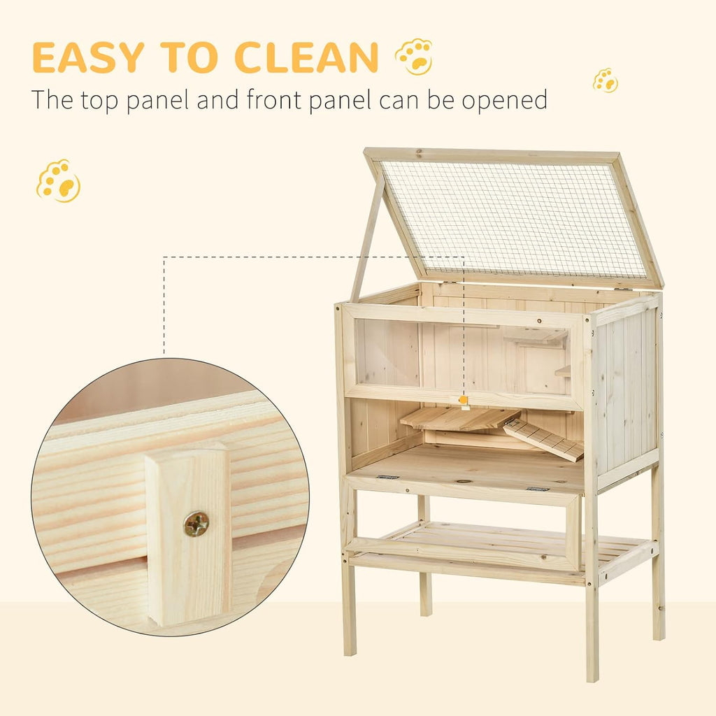 PawHut 3-Tier Wooden Hamster Cage with Storage Shelf - GlobalHabitat Supply