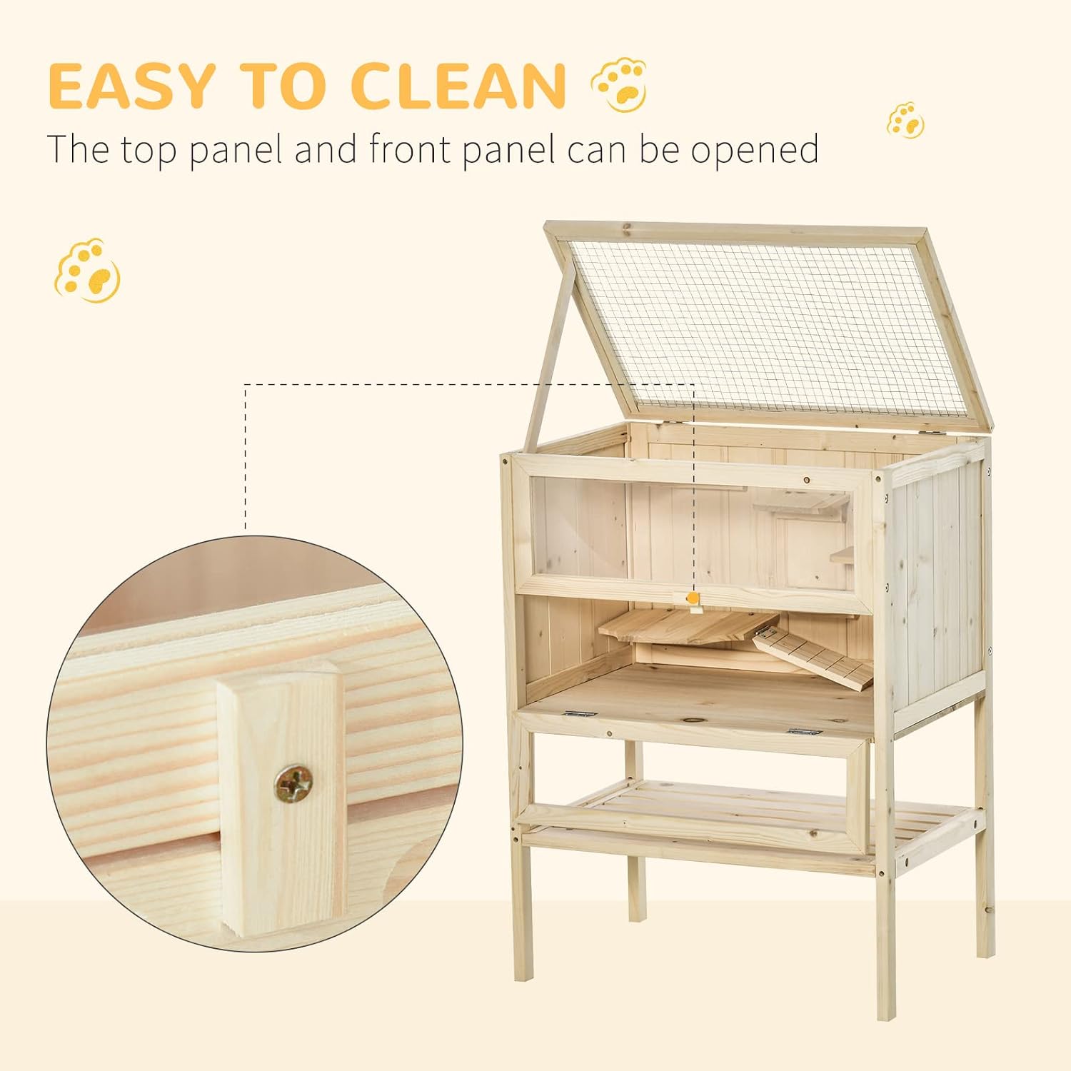PawHut 3-Tier Wooden Hamster Cage with Storage Shelf - GlobalHabitat Supply