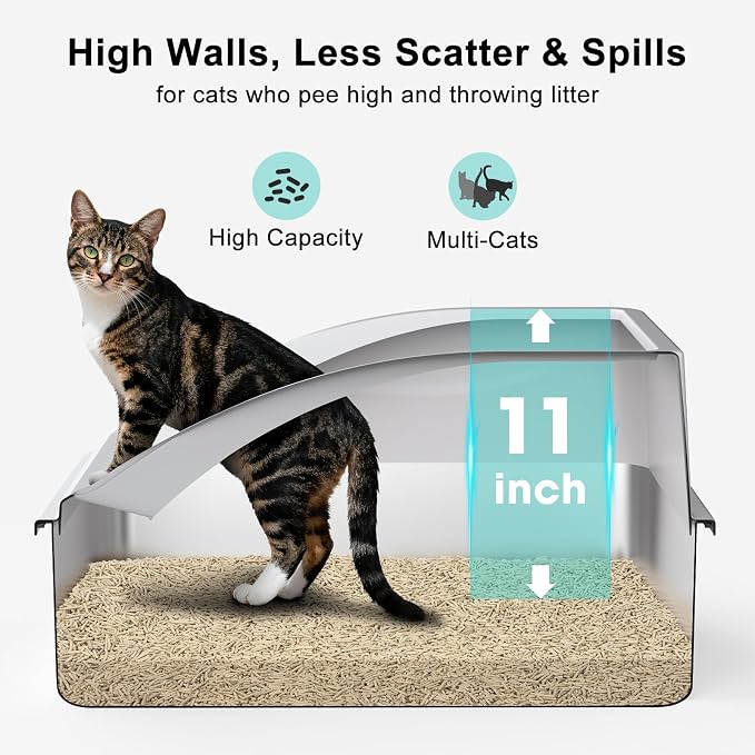 2 Pack Stainless Steel Litter Box | XL Enclosed Cat Litter Boxes - Image 2