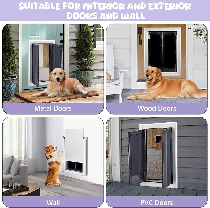 Sliver Pet Door with Panels, Aluminum Dog Door with Automatic Closing Magnetic - Image 4