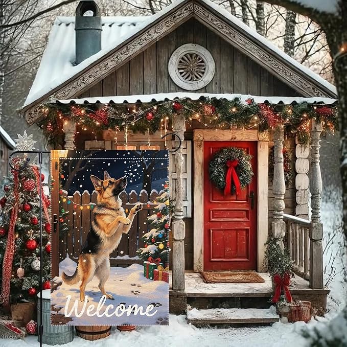 German Shepherd Welcome Garden Flag 12x18 Inch Double Sided Winter Christmas - Image 4