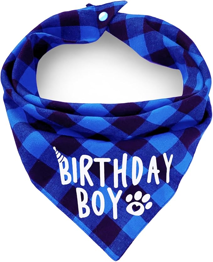 Plaid Dog Bandana with Button, Dual Layer Soft Cotton Triangle Dog Scarf by ZIRVYIR