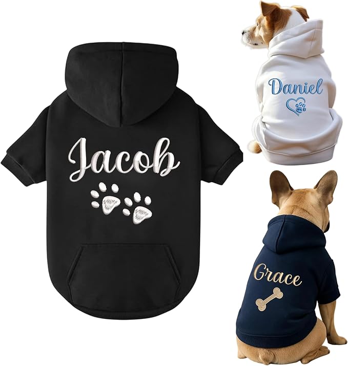 Personalized Name Dog Hoodie, Embroidered Hoodies Pets Name, Custom Pet Memorial by Noni