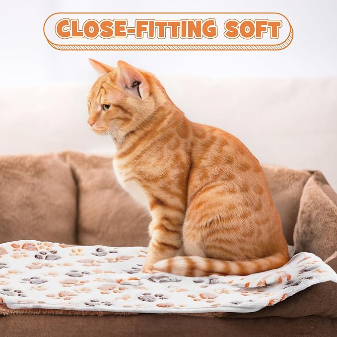 Tegeme 12 Pcs Pet Blankets Soft Fluffy Fleece Dog Cat Warm Paw Print Pattern - Image 5