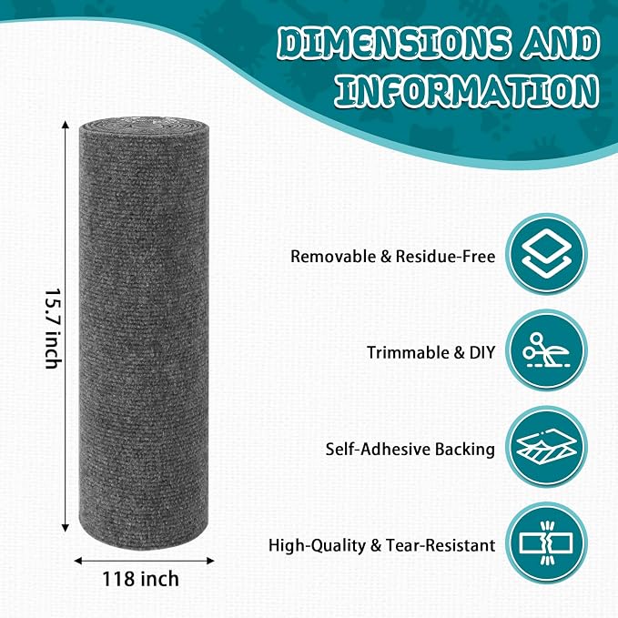 Climbing Cat Scratcher Mat Trimmable Cat Scratching Post Carpet 118’’x15.8’’ - Image 2