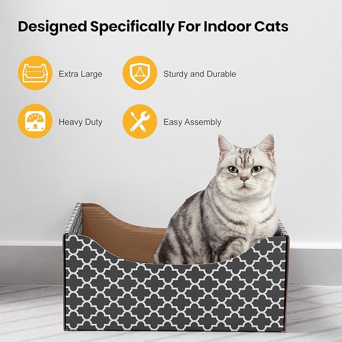 Cardboard Cat Scratcher Box, Heavy Duty Cat Scratcher Bed - Image 2