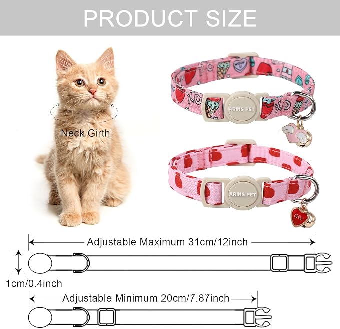 ARING PET 2 Pack Valentine's Day Cat Collars-Cute Heart Cat Collar Breakaway - Image 6