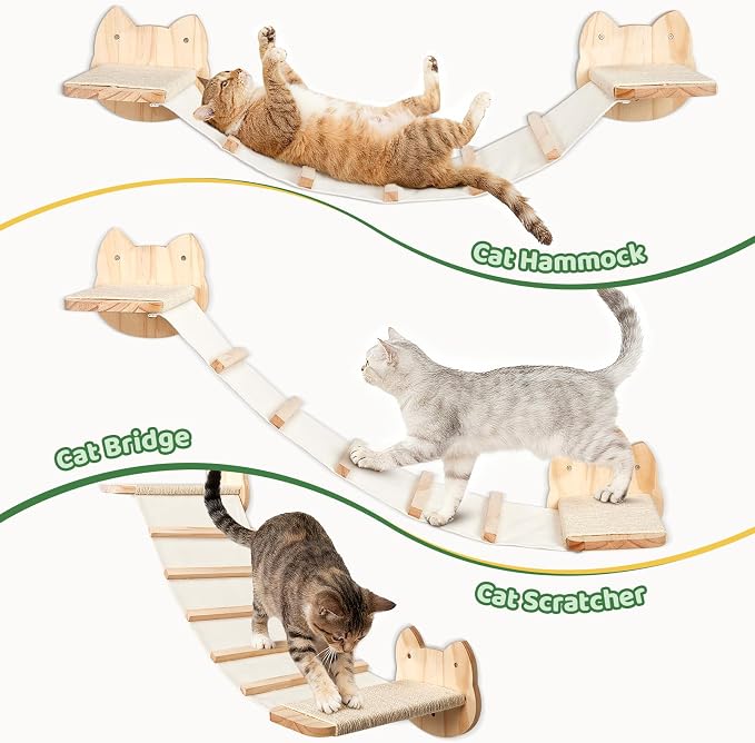 Cat Wall Shelves and Hammock Set, Cat Bridge Wall-Mounted - Image 4