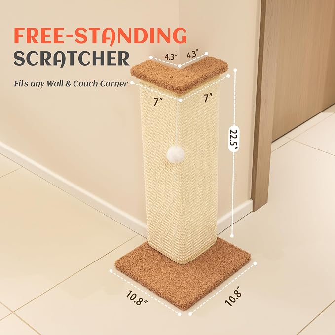 PETKARAY Couch Corner Cat Scratcher, 22.5" Sisal Scratching Post - Image 7