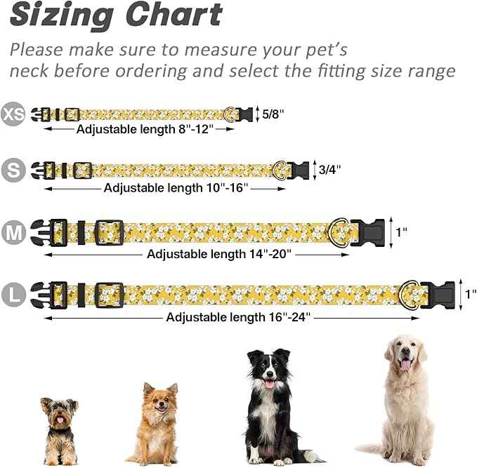 Reflective Dog Collar for Medium Dogs, Cute Flower Theme Adjustable Heavy-Duty